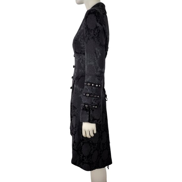 Hearts & Roses Black Gothic Victorian Steampunk Brocade Corset Back Coat Size 4 - Picture 5 of 16